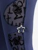 Ribbed Surplice Fleece Trim Hooded Top and Flocking Mesh Leggings Plus Size Outfit -  