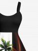 Rouleau Grande Taille à Lumière Contrastante Imprimé Cocotier pour la Plage - Noir 