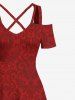 Costume de Plage Transparent Texturé Imprimé Feuilles et Fleurs Grande Taille pour Couples - Rouge 