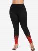 Cherry Embroidery Lace Up Drawstring Flare Sleeve Top and Sparkling Sequin 3D Print Leggings Plus Size Outfit -  