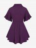 Buckle Ruched Butterfly Sleeves T-Shirt and Bowknot Lace Leggings Plus Size Outfit -  