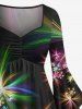Plus Size Colorful Glitter Fireworks Floral Print Party New Years Eve Ruched High Low Asymmetric Dress -  
