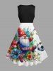 Plus Size Christmas Dwarf Football Watercolor Floral Leaf Branch Print Vintage Swing A Line Dress -  