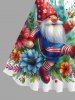 Plus Size Christmas Dwarf Football Watercolor Floral Leaf Branch Print Vintage Swing A Line Dress -  