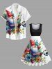 Plus Size Christmas Dwarf Football Watercolor Floral Leaf Branch Print Vintage Swing A Line Dress -  