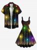 Plus Size Glitter Fireworks City Print Party New Years Eve A Line Tank Dress -  