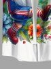 Chemise Imprimé Ville et Feuilles de Football Aquarelle avec Poche Kangourou Grande Taille pour Homme - Blanc S