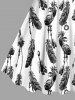 Plus Size Feather Tassel Print Hawaii A Line Tank Dress -  