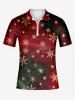 Plus Size Christmas Snowflake Floral Pin Dot Tie Dye Ombre Print Zipper Polo Shirt For Men -  