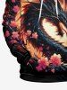 Sweat à Capuche Grande Taille Imprimé Branche Florale à Manches Longues avec Poche Kangourou pour Homme - Noir 8XL