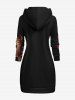 Plus Size Dragon Branch Floral Print Pocket Drawstring Pullover Long Sleeves Hoodie -  