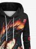 Plus Size Dragon Branch Floral Print Pocket Drawstring Pullover Long Sleeves Hoodie -  