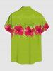 Plus Size Tropical Leaf Hibiscus Flower Print Buttons Pocket Hawaii Shirt For Men -  
