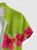 Plus Size Tropical Leaf Hibiscus Flower Print Buttons Pocket Hawaii Shirt For Men -  