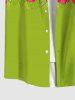 Plus Size Tropical Leaf Hibiscus Flower Print Buttons Pocket Hawaii Shirt For Men -  