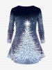 Plus Size Christmas Tree Star Snowflake Forest Print T-shirt -  