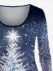 Plus Size Christmas Tree Star Snowflake Forest Print T-shirt -  