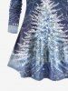 Plus Size Christmas Tree Star Snowflake Forest Print T-shirt -  