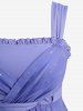 Plus Size Star Silver Stamping Ruched Ruffles Tulip Hem Tank Top -  