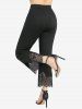Plus Size Scalloped Floral Lace Tassel Trim Pockets Flare Pants -  