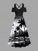 Coconut Tree Bird Seascape Print Plus Size Matching Hawaii Beach Outfit For Couples -  
