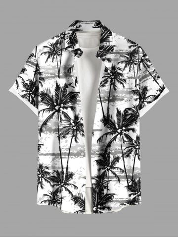 Plus Size Coconut Tree Tie Dye Print Buttons Pocket Hawaii Shirt For Men - WHITE - L