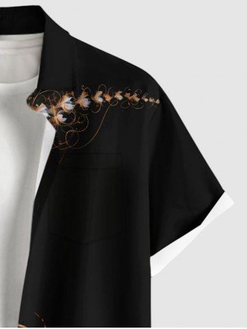 Plus Size Ombre Floral Leaf Branch Print Hawaii Button Pocket Shirt For Men