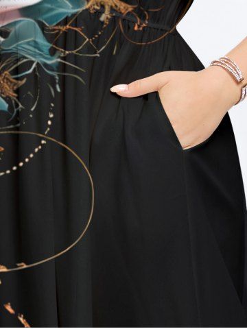 Plus Size Ombre Floral Leaf Branch Print Hawaii Split Pocket A Line Midi Dress