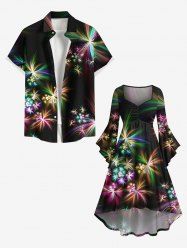 Colorful Glitter Fireworks Floral Print Party New Years Eve Plus Size Matching Outfit For Couples -  