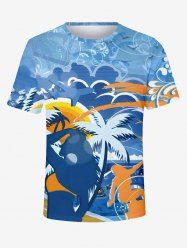 Plus Size Coconut Tree Plane Sea Waves Surfer Print Hawaii T-shirt For Men -  