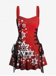 Robe débardeur à lacets imprimée de flocons de neige ombrés à paillettes en 3D de Noël - Rouge XXL