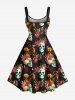 Plus Size Skulls Tropical Leaf Flowers Print Hawaii Tank Dress -  
