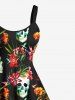 Plus Size Skulls Tropical Leaf Flowers Print Hawaii Tank Dress -  