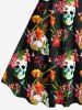 Plus Size Skulls Tropical Leaf Flowers Print Hawaii Tank Dress -  