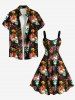 Plus Size Skulls Tropical Leaf Flowers Print Hawaii Tank Dress -  