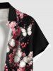 Plus Size Flower Butterfly Print Hawaii Button Pocket Shirt For Men -  