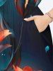Plus Size Glitter Flower Branch Ombre Galaxy Print Hawaii Split Pocket A Line Midi Dress -  