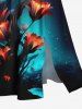 Plus Size Glitter Flower Branch Ombre Galaxy Print Hawaii Split Pocket A Line Midi Dress -  