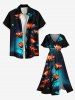 Plus Size Glitter Flower Branch Ombre Galaxy Print Hawaii Split Pocket A Line Midi Dress -  