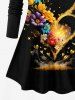 Plus Size Colorful Flower Heart Smoke Fireworks Print Valentines Long Sleeves T-shirt -  