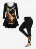 Plus Size Colorful Flower Heart Smoke Fireworks Print Valentines Long Sleeves T-shirt -  