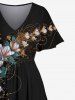 Plus Size Ombre Floral Leaf Branch Print Hawaii Split Pocket A Line Midi Dress -  