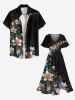 Plus Size Ombre Floral Leaf Branch Print Hawaii Split Pocket A Line Midi Dress -  