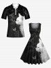 Plus Size Two Tone Cat Butterfly Floral Print Vintage Swing A Line Dress -  