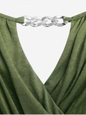 Chain Panel Butterfly Sleeve Surplice Top and Skull Printed Leggings Plus Size Outfit