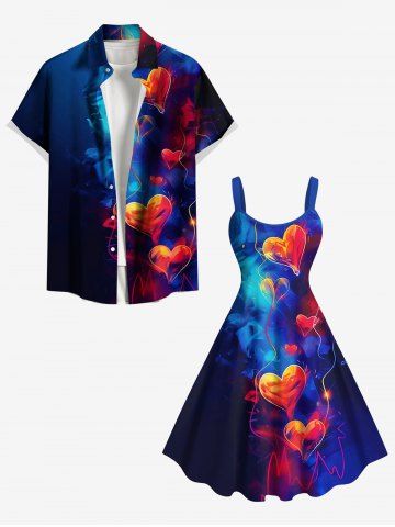 Heart Balloon Ombre Print Valentines Plus Size Matching Hawaii Beach Outfit For Couples - DEEP BLUE