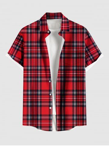 Plus Size Plaid Print Buttons Pocket Shirt For Men - RED - S