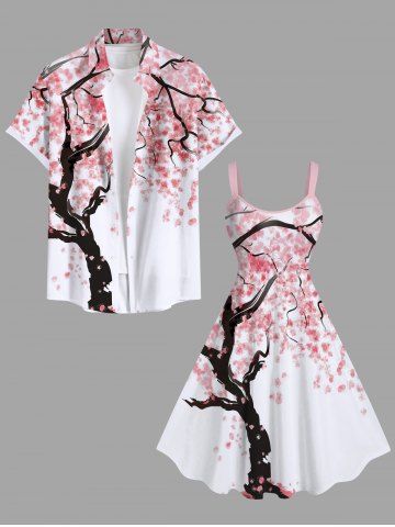 Plum Bossom Flower Branch Print Plus Size Matching Hawaii Beach Outfit For Couples - WHITE