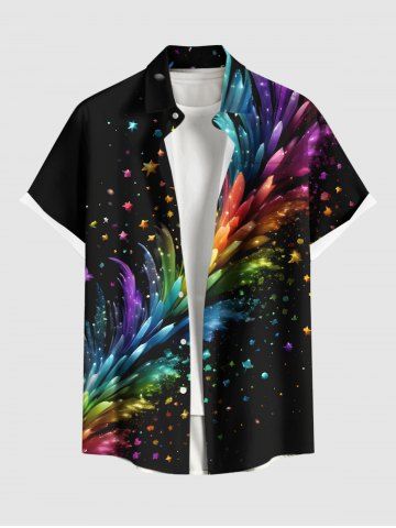 Plus Size Colorful Stars Smoke Print Hawaii Button Pocket Shirt For Men - BLACK - S