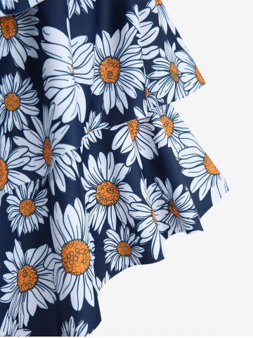 Plus Size Daisy Flower Print Layered Boyshorts Tankini Swimsuit